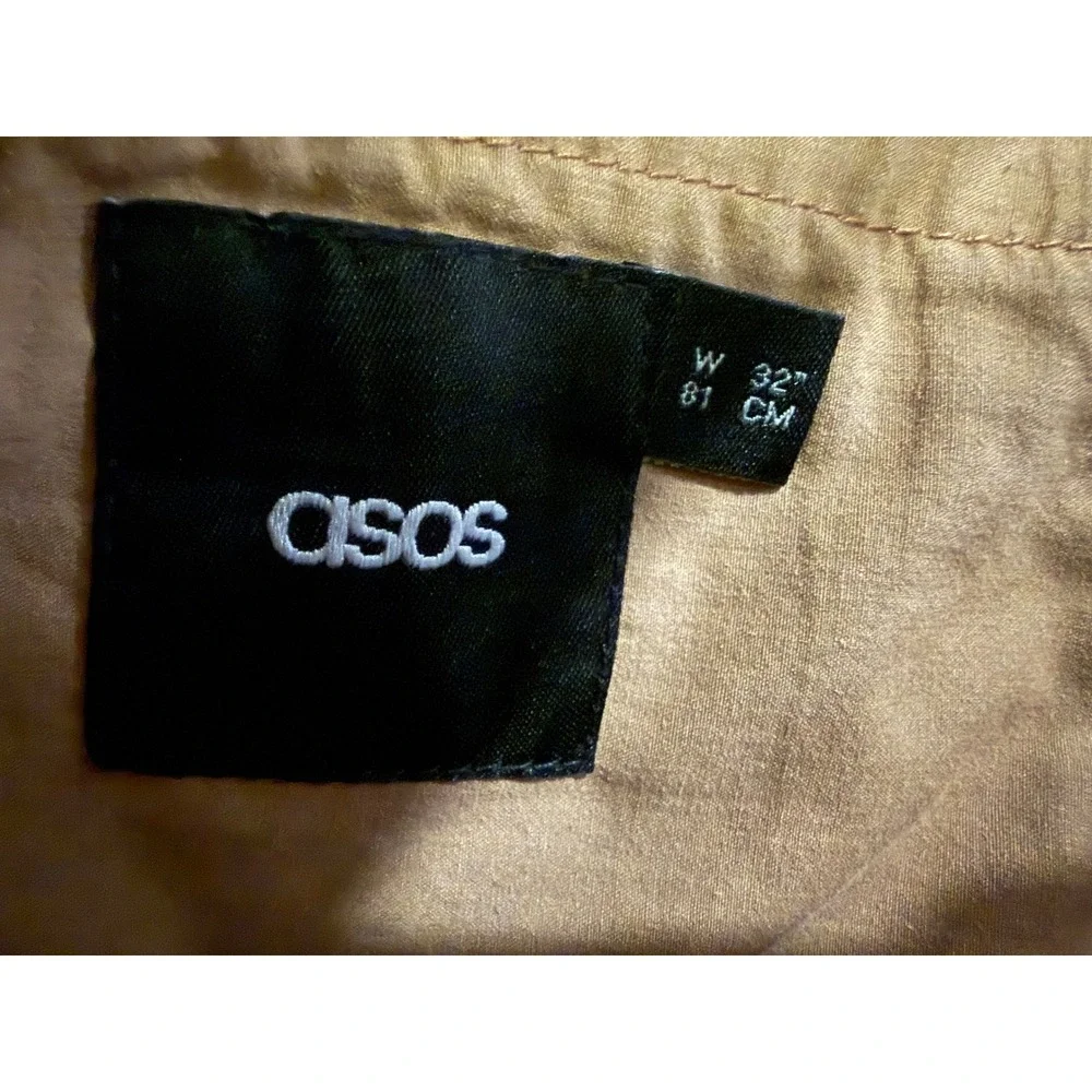 ASOS Men Tan Brown Embroidered Paisley Chino Shorts Size 32 Cotton Casual Summer